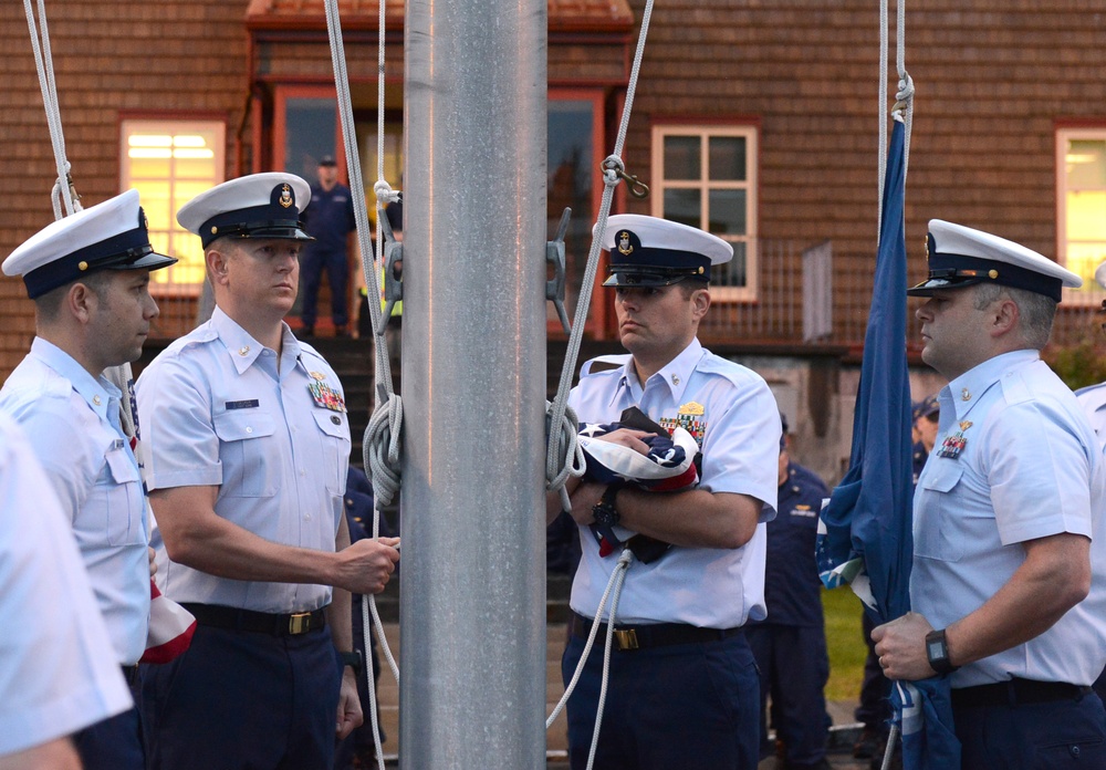 Coast Guard Kodiak-based chiefs present morning colors for CCTI