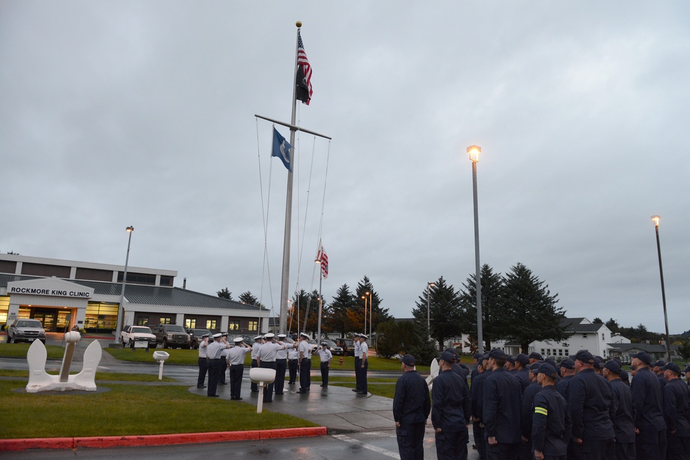 Coast Guard Kodiak-based chiefs present morning colors for CCTI