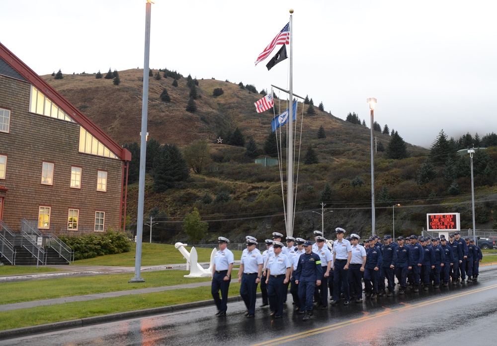 Coast Guard Kodiak-based chiefs present morning colors for CCTI