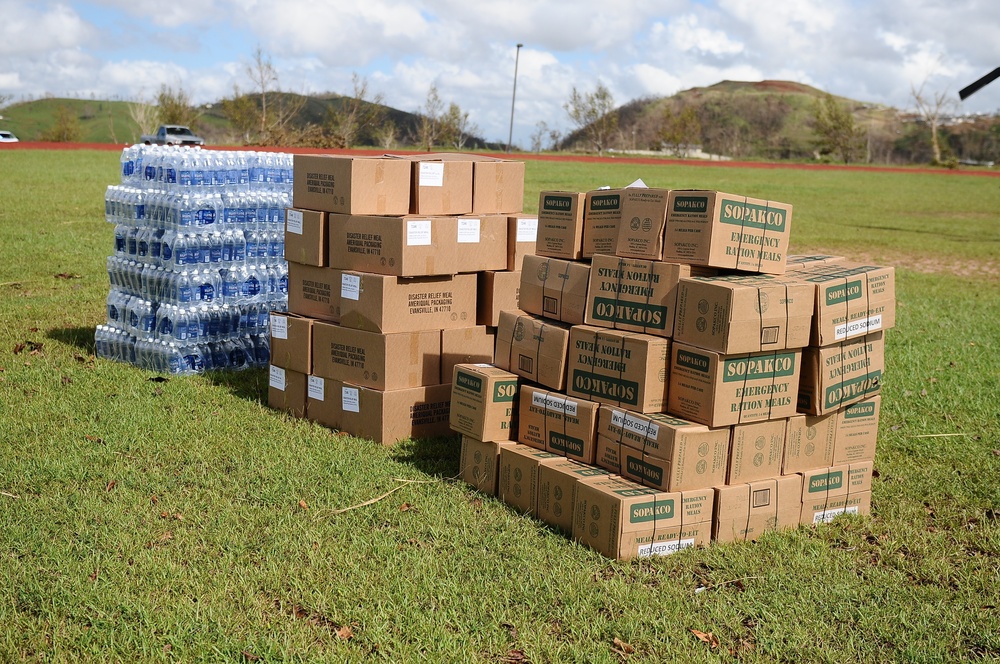 Puerto Rico National Guard Distribute Water And Food