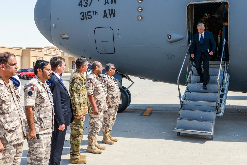 Secretary of Defense Jim Mattis visits Al Udeid Air Base