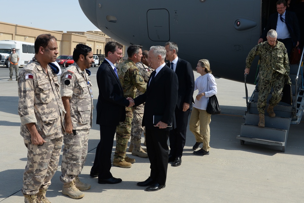 Secretary of Defense Jim Mattis visits Al Udeid Air Base