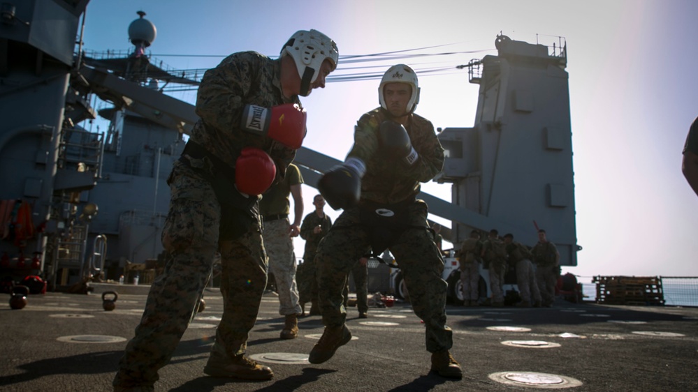 Sparring aboard USS Pearl Harbor