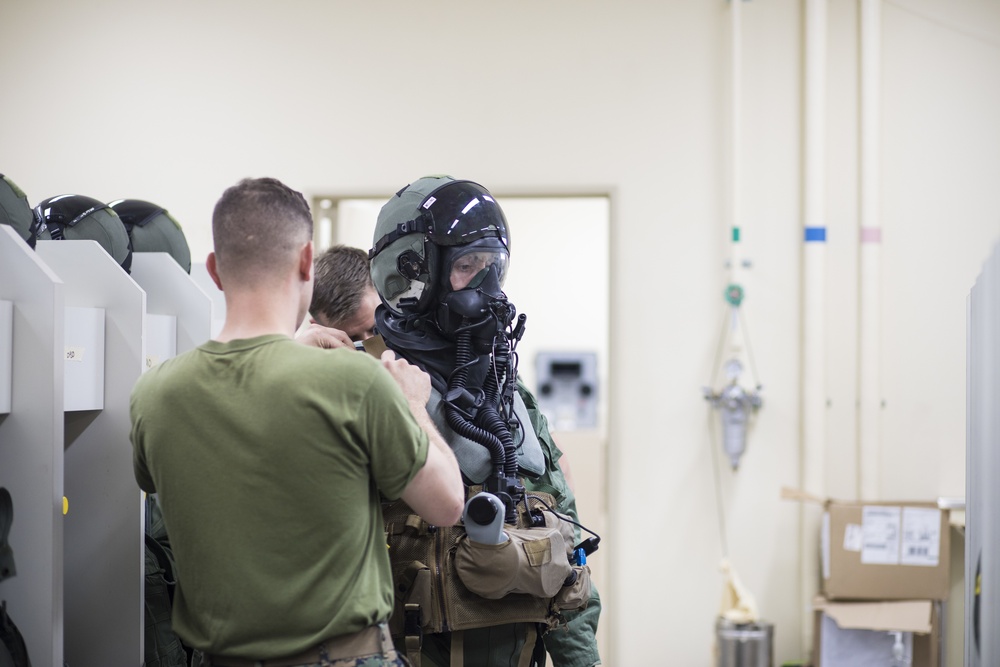 VMFA-251 pilots maintain CBRN equipment skills during training drills