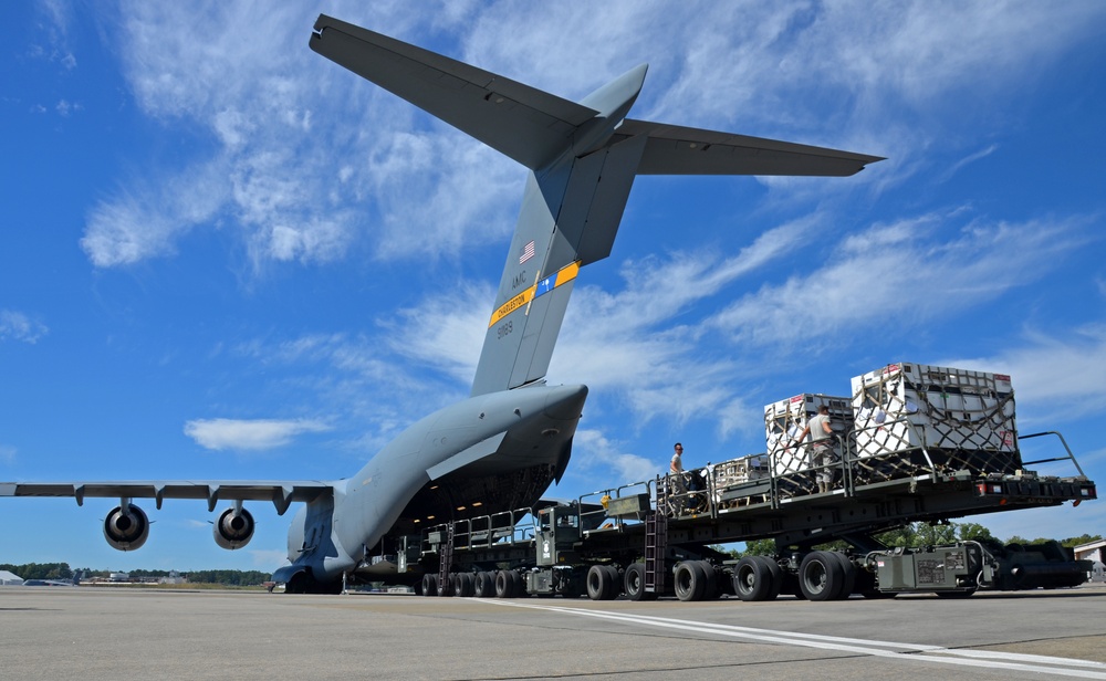FEMA loads relief supplies on C-17 at Dobbins