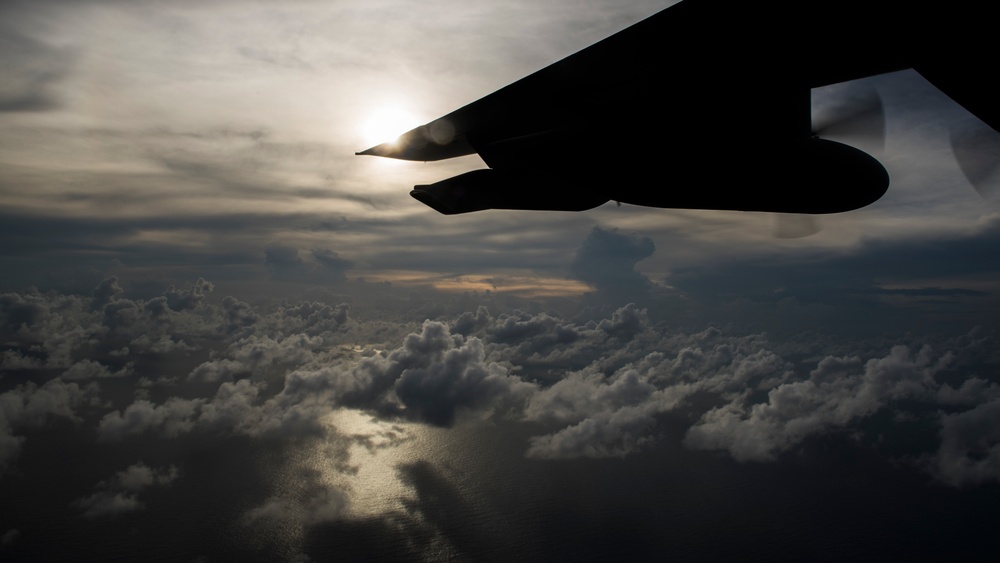 Talon flies low above the Caribbean