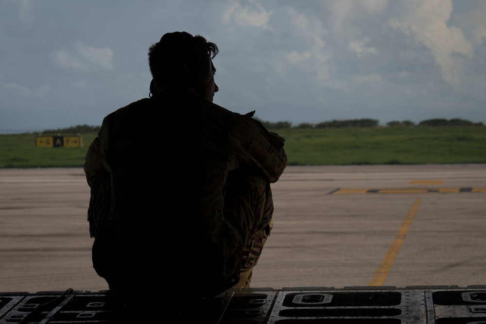Talon flies low above the Caribbean