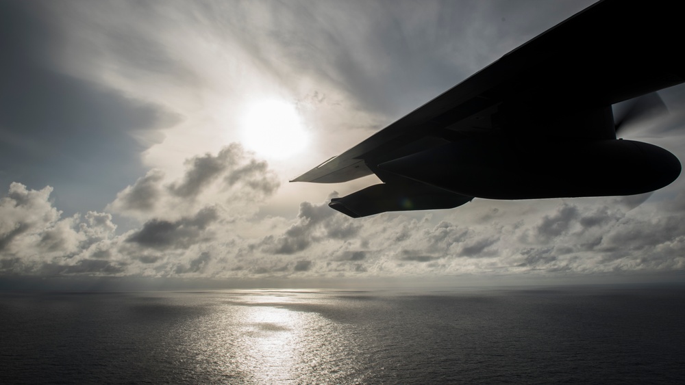 Talon flies low above the Caribbean
