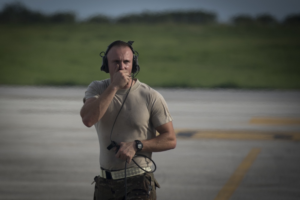 Talon flies low above the Caribbean