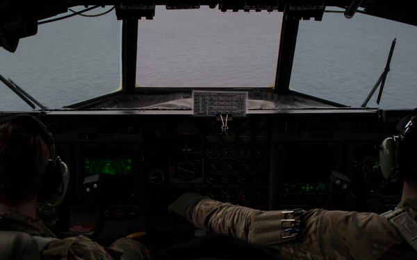Talon flies low above the Caribbean