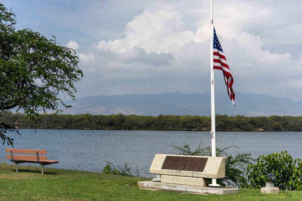 USS Nevada Memorial at half-mast