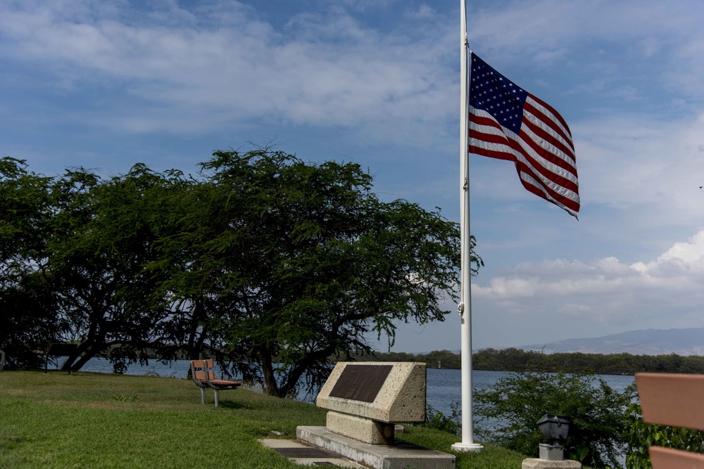 USS Nevada Memorial at half-mast