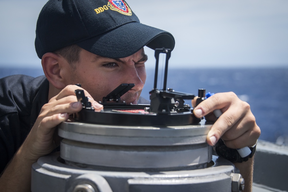 USS Chafee Sailor Uses Azimuth Circle