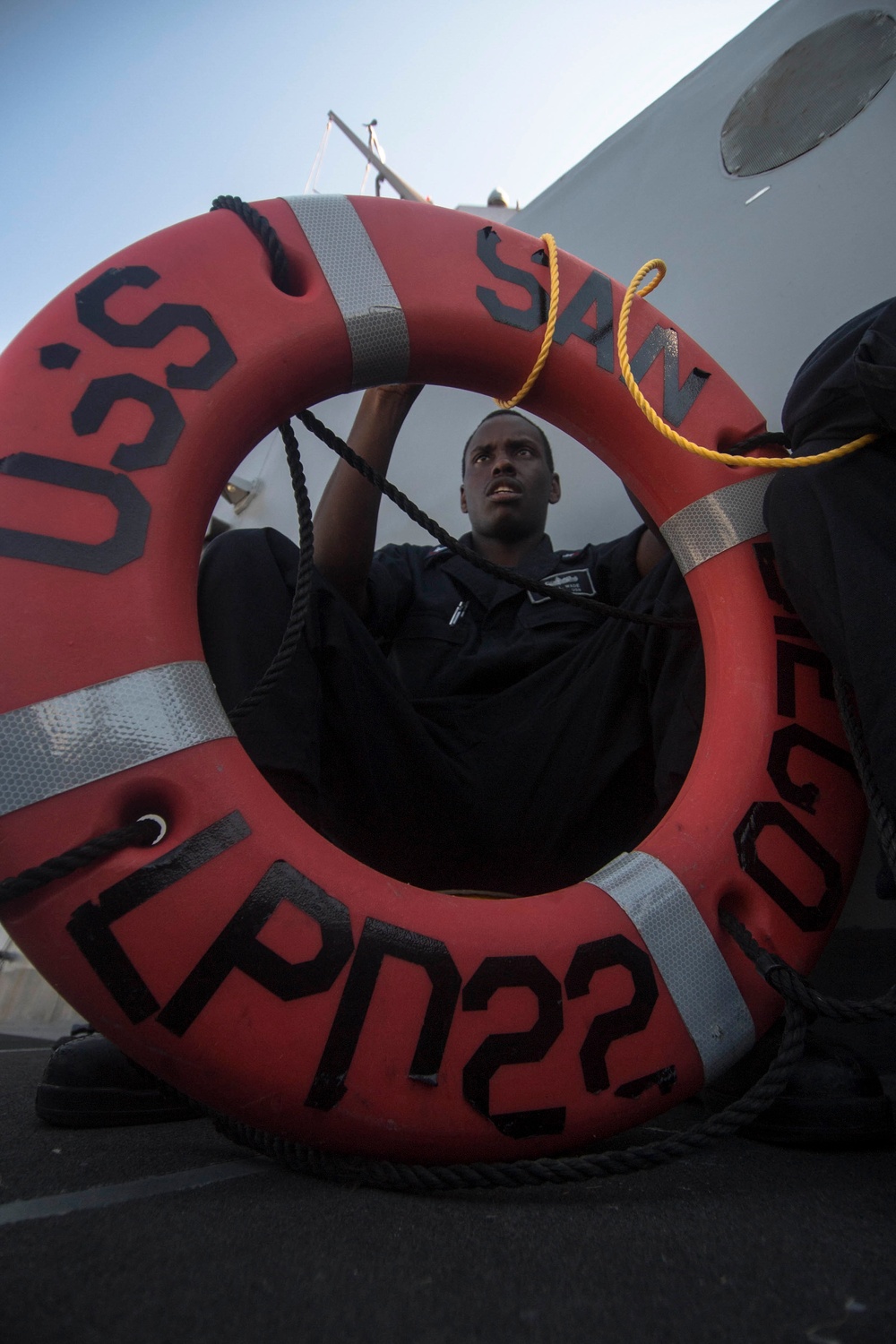 USS San Diego (LPD 22) Sailor Conducts Maintenence