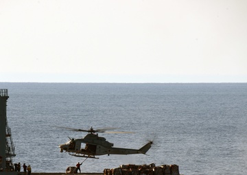 USS San Diego VERTREP with USNS Leroy Grumman