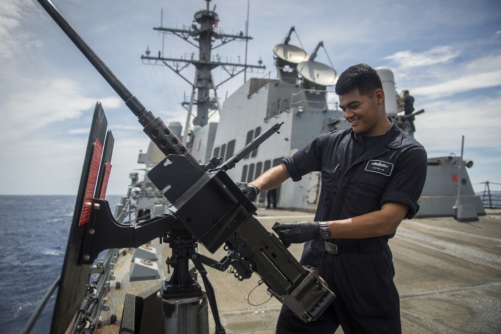 USS Chafee Sailor Cleans .50-Cal