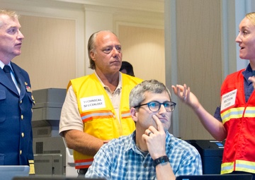 Coast Guard district commander receives operational brief from ESF 10 Florida