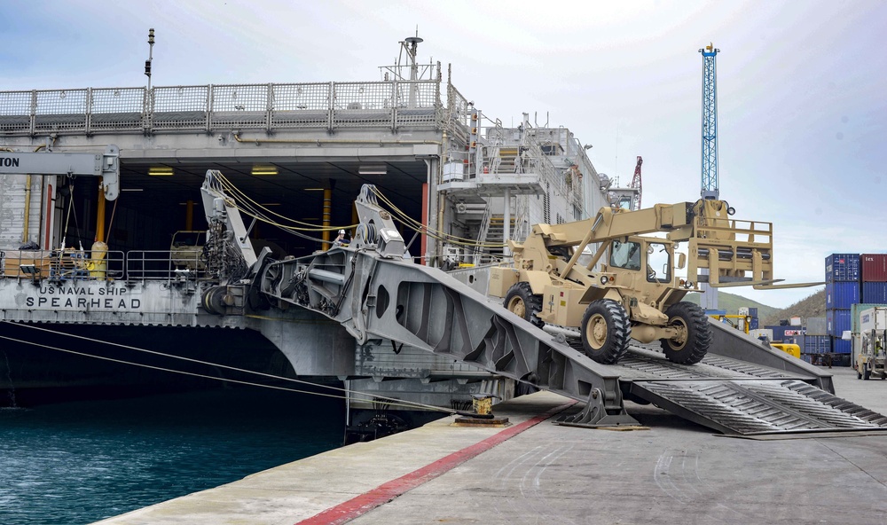 USNS Spearhead Transports Joint Task Force Leeward Island Troops