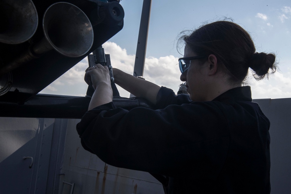 USS San Diego (LPD 22) FiremanConducts Maintenance on Rigid Hull Inflatable Boat