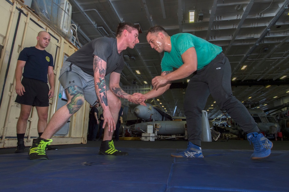 Nimitz Sailors Wrestle for PT