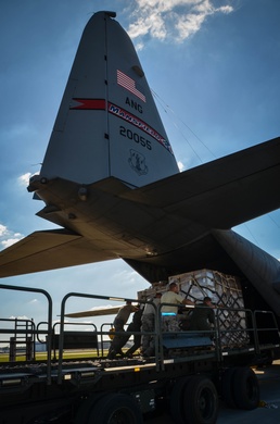 Water, food loaded onto C-130 at Dobbins, bound for Puerto Rico