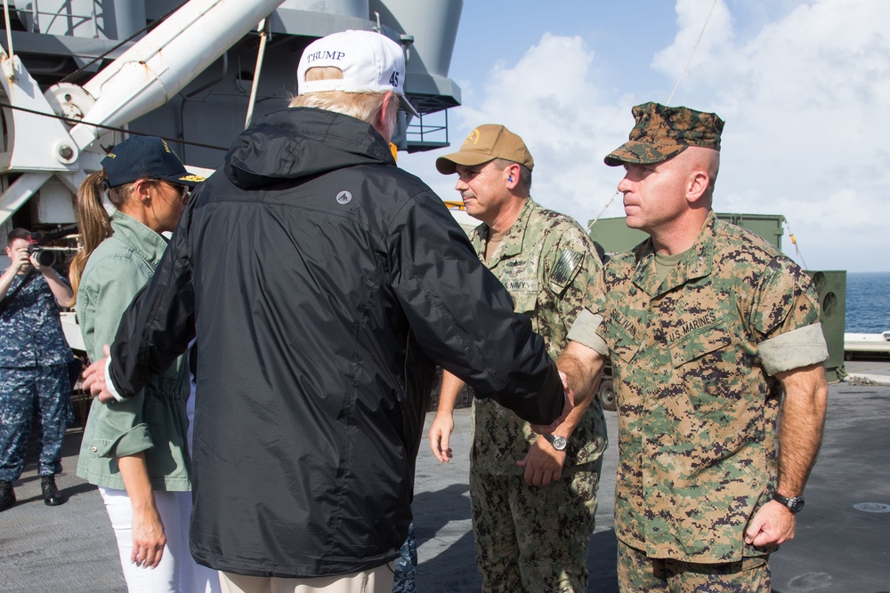 26th MEU, USS Kearsarge welcome aboard President Trump, First Lady