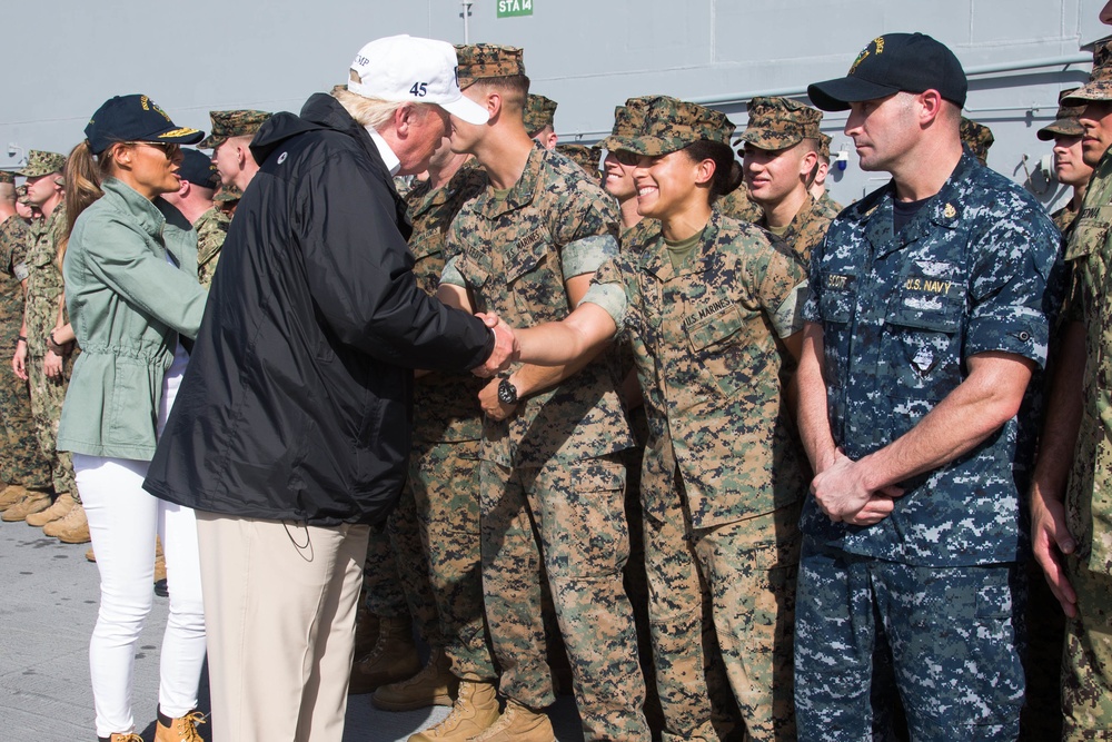 26th MEU, USS Kearsarge welcome aboard President Trump, First Lady