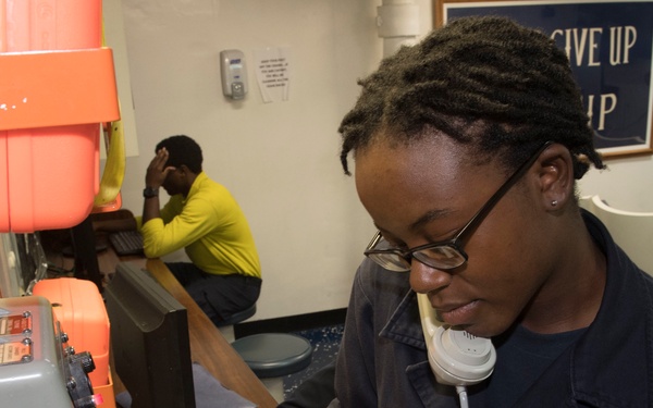 USS Lake Erie (CG 70) Sailor calls home