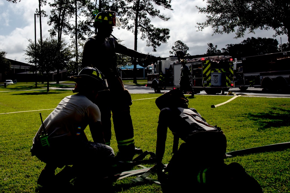Firefighters exercise structural training
