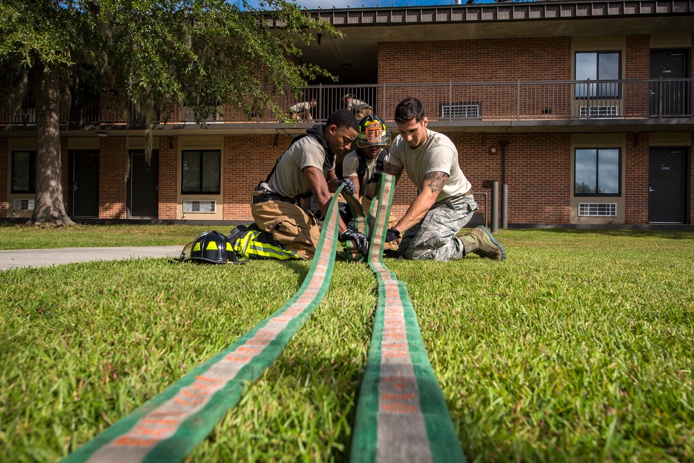Firefighters exercise structural training