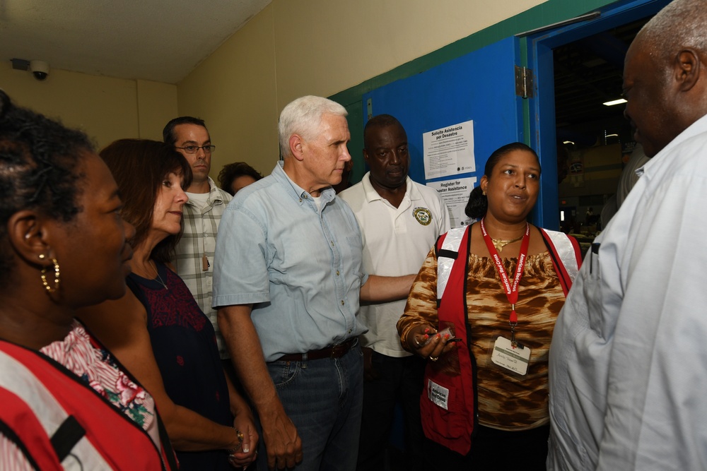 Vice President Mike Pence Visits a Red Cross Shelter in the US Virgin Islands