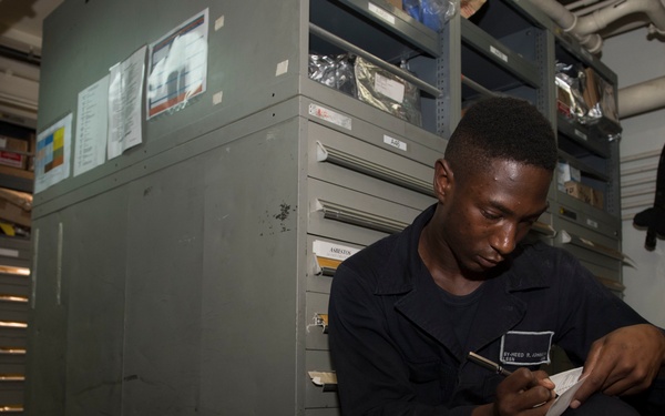 USS Lake Erie (CG 70) Sailor completes inventory
