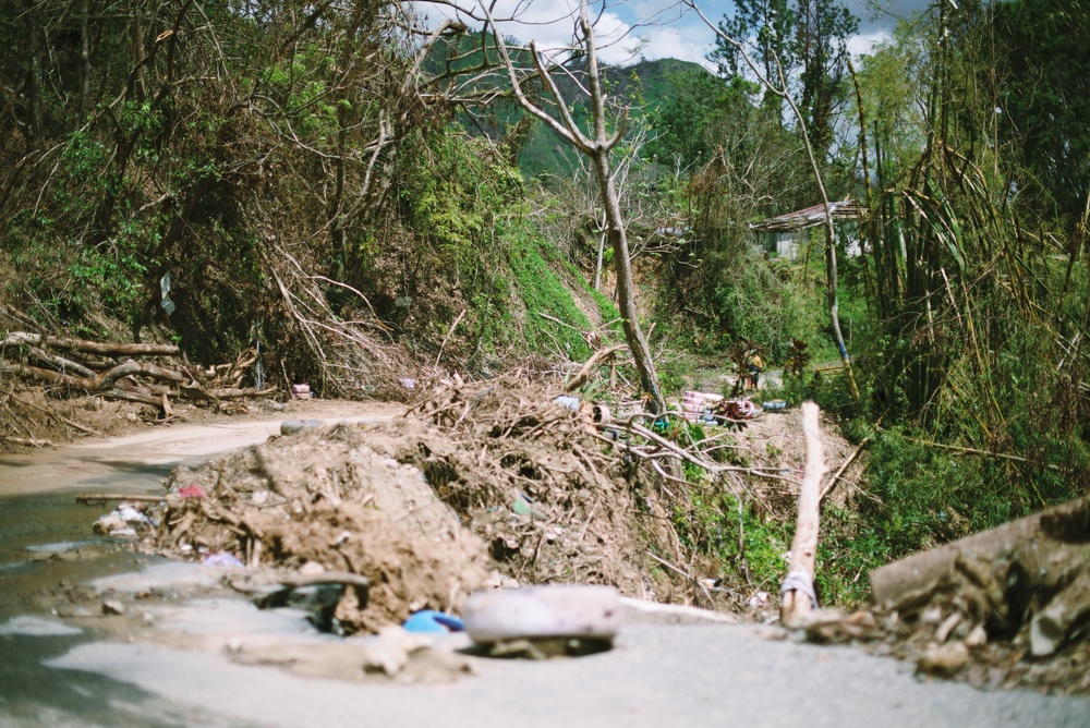 Devastation and Road Blocks Due to the Aftermath of Hurricane Maria