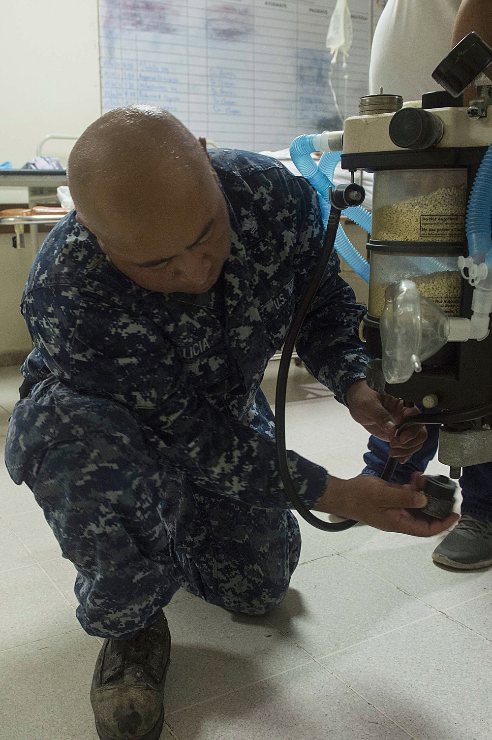 Hospital Corpsman Repairs Guatemalan Hospital Equipment during SPS 17
