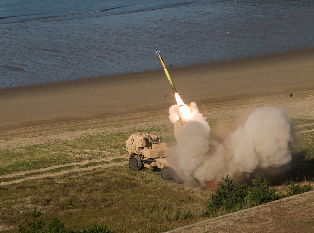 U.S. Soldiers launch rockets during live fire exercise in Daechon, South Korea