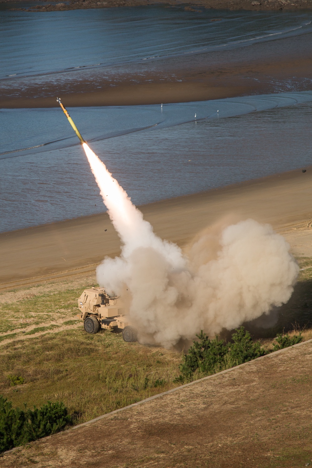 U.S. Soldiers launch rockets during live fire exercise in Daechon, South Korea