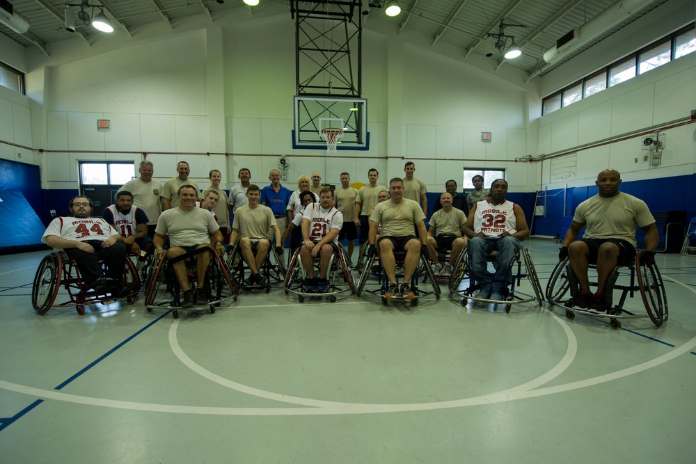 Team Hurlburt leadership plays basketball with Mobile Patriots