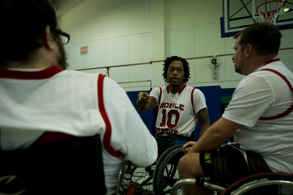 Team Hurlburt leadership plays basketball with Mobile Patriots