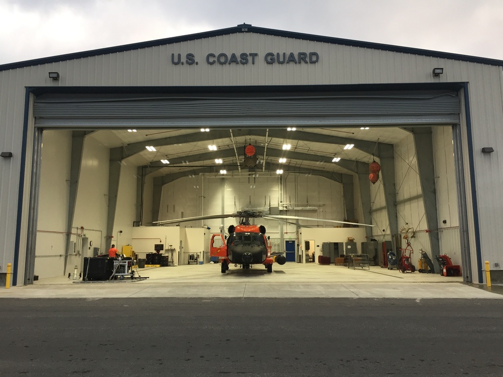 Coast Guard Air Station Kodiak MH-60 Jayhawk sits in Cold Bay hangar