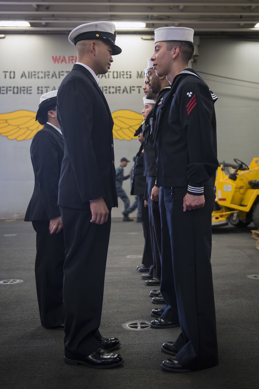 Uniform inspection aboard USS Bonhomme Richard (LHD 6)