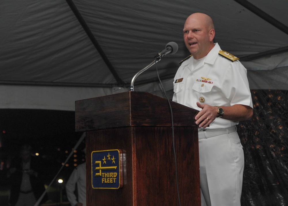 Vice Adm. Alexander gives remarks during the 3rd Fleet reception for San Diego Fleet Week