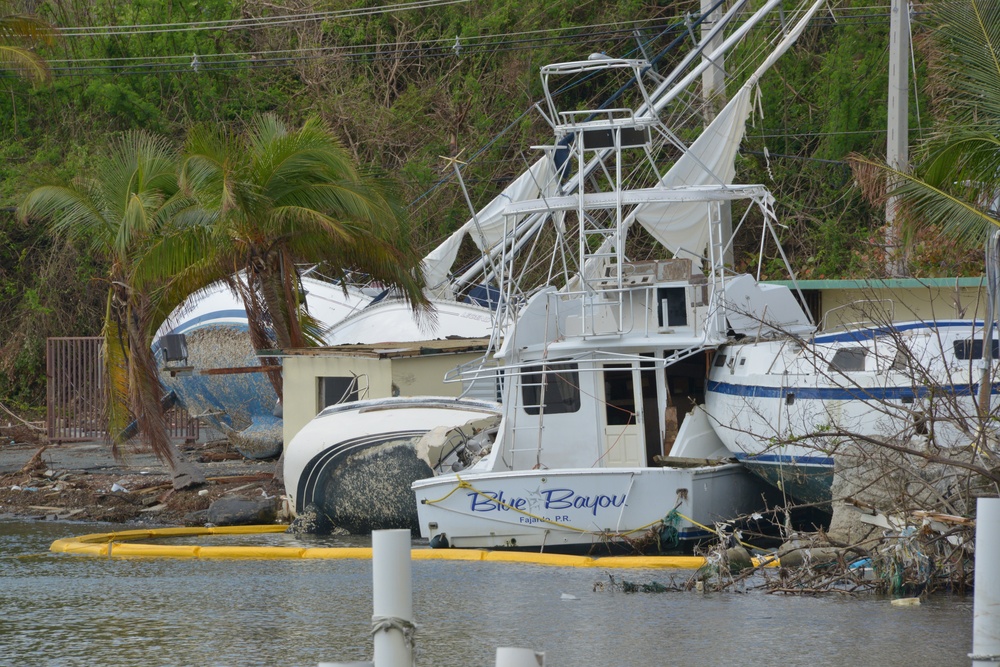 Maria ESF-10 PR Unified Command responders remove damaged vessels from the waters of Puerto Rico