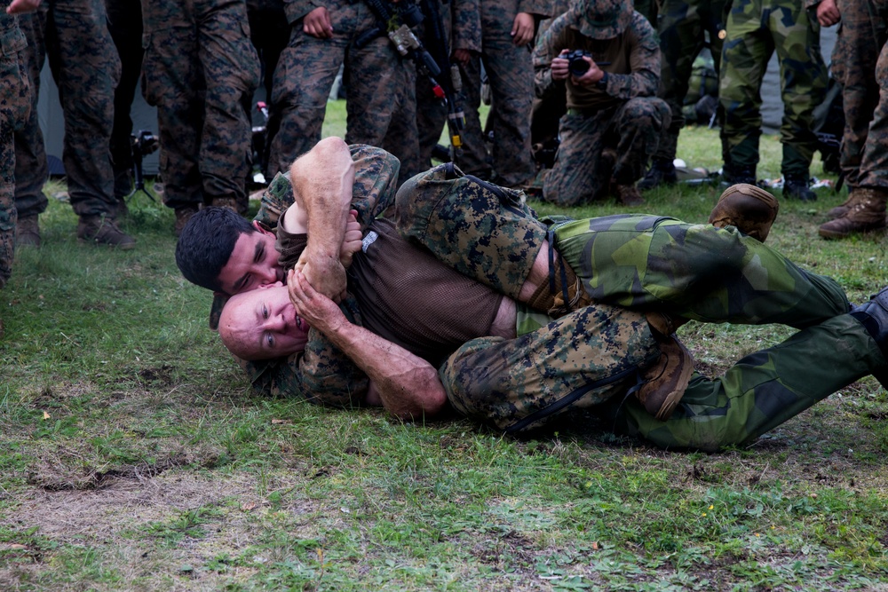 Marine Rotational Force Europe conduct ground fighting with the Swedish Armed Forces