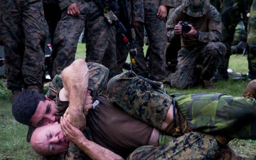 Marine Rotational Force Europe conduct ground fighting with the Swedish Armed Forces