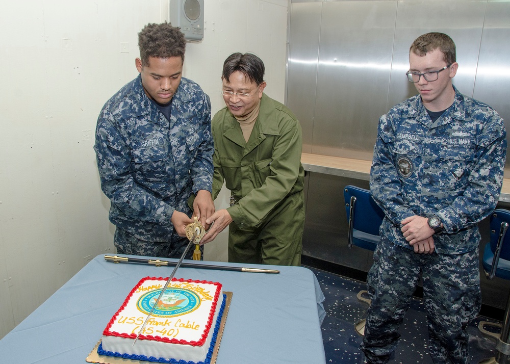 Frank Cable Cake Cutting for Navy's 242nd Birthday