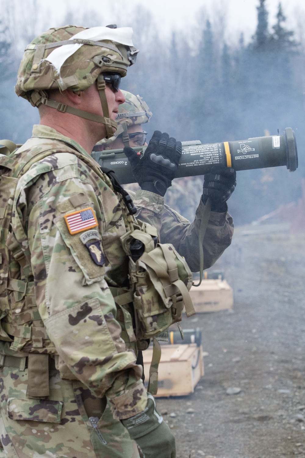 Muleskinners send 84 mm high-explosive anti-tank rockets down range at JBER