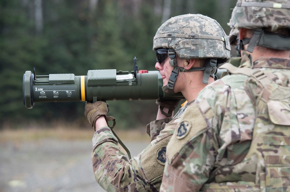 Muleskinners send 84 mm high-explosive anti-tank rockets down range at JBER