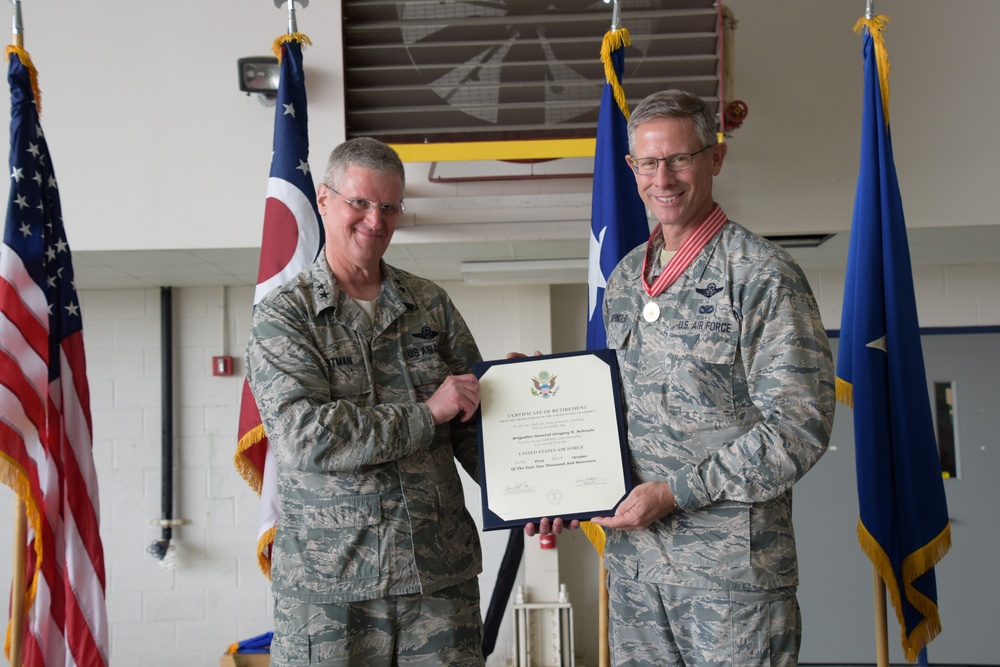 Assistant Adjutant General for the Ohio Air National Guard Brig. Gen. Gregory Schnulo celebrates retirement