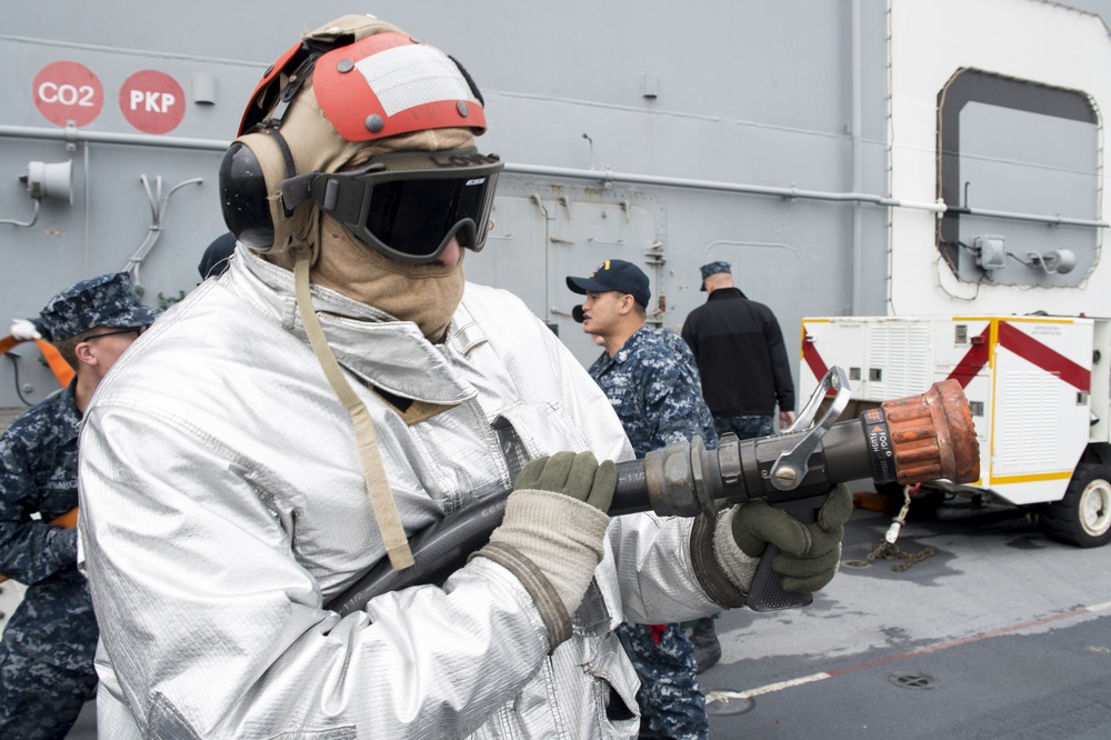 Bonhomme Richard (LHD 6) Air Department Sailors Train on the Flight Deck