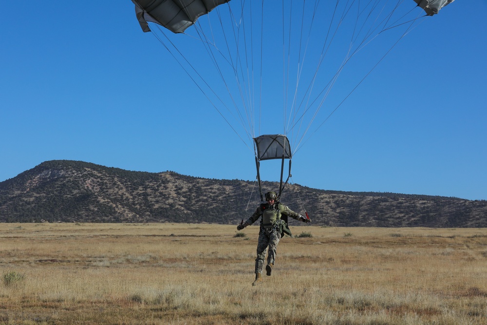 Paratrooper prepares for landing